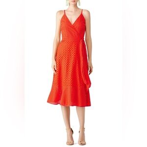 Trina Turk Vibrant Orange Lace Midi Dress